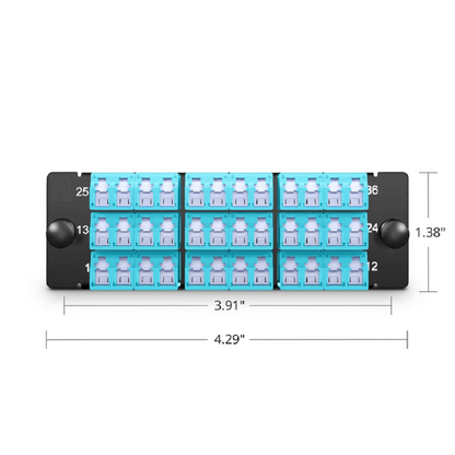 FyberOptix FHDA Fiber Adapter Panel, 36 Fibers OS2 Single Mode, 18 x Shuttered LC UPC Duplex (Blue) Adapter, Ceramic Sleeve