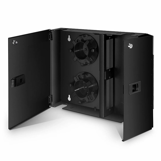 FyberOptix FHDâ„¢ Wall Mount Enclosure Unloaded, 2 Ports, Holds up to 2 x FHDâ„¢ Cassettes or Panels, 2 x Splice Trays, 48 Fibers (LC)