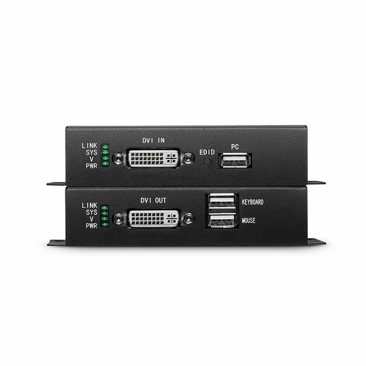 FyberOptix 4K DVI USB2.0 KVM Extender Set with Audio and EDID over LC Fiber Optic Cable for 10km, 3840x 2160@30Hz, with Pre-installed SFP+ Modules