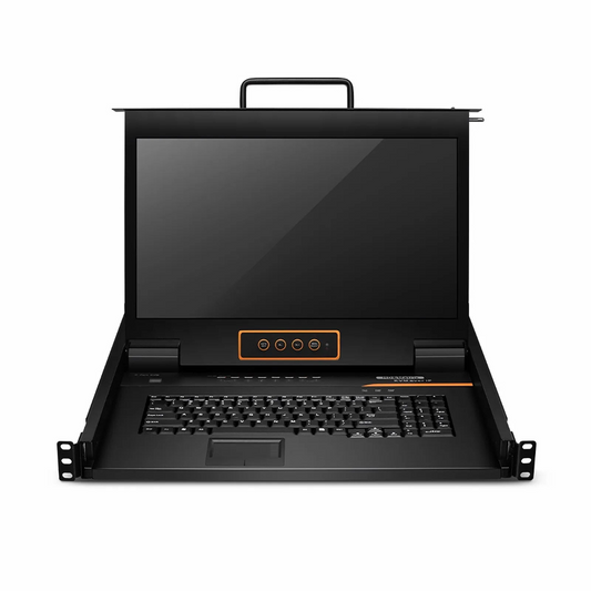 FyberOptix 8-Port Cat5 1U Rack-Mount KVM Over IP Switch with 17" Full HD LCD, 8 x RJ45 to VGA Interface Modules Included