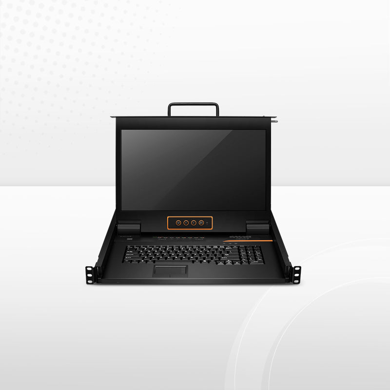 FyberOptix 8-Port Cat5 1U Rack-Mount KVM Over IP Switch with 17" Full HD LCD, 8 x RJ45 to VGA Interface Modules Included