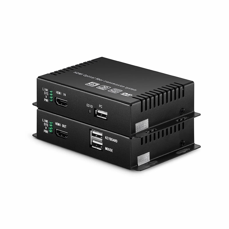 FyberOptix 4K HDMI USB2.0 KVM Extender Set with Audio and EDID over LC Fiber Optic Cable for 10km, 3840x 2160@30Hz, with Pre-installed SFP+ Modules