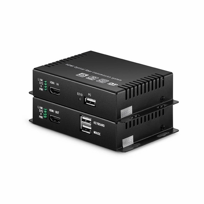 FyberOptix 4K HDMI USB2.0 KVM Extender Set with Audio and EDID over LC Fiber Optic Cable for 10km, 3840x 2160@30Hz, with Pre-installed SFP+ Modules