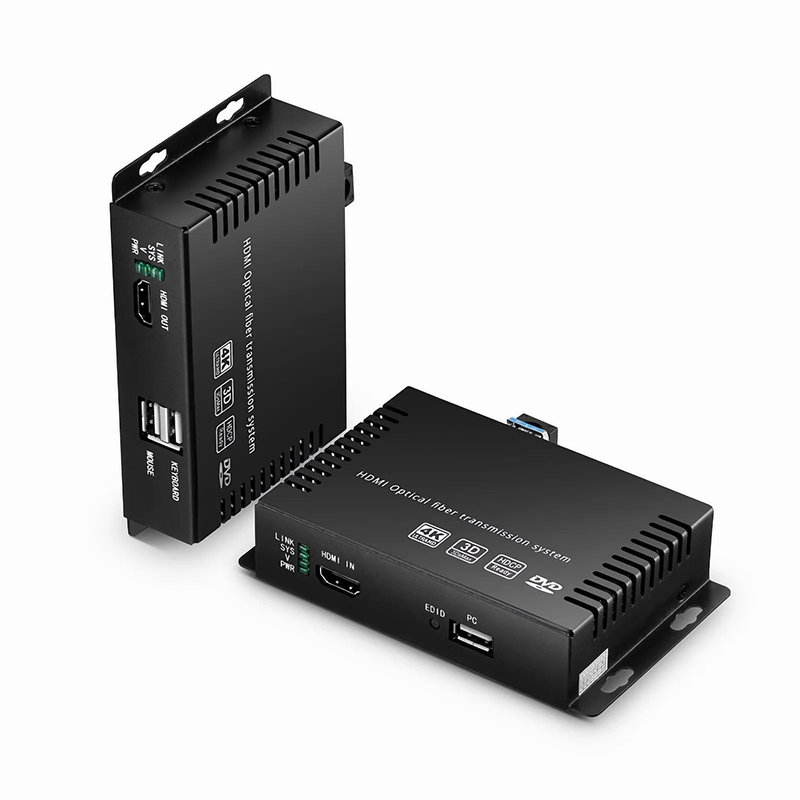 FyberOptix 4K HDMI USB2.0 KVM Extender Set with Audio and EDID over LC Fiber Optic Cable for 10km, 3840x 2160@30Hz, with Pre-installed SFP+ Modules