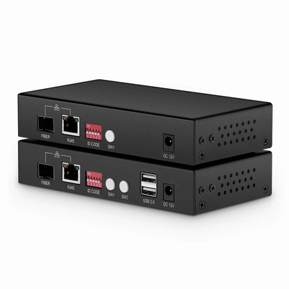 FyberOptix 4K HDMI USB2.0 KVM Extender Set with Audio and HDCP over Single Mode Fiber for 10km, Multimode Fiber for 300m, and Cat5e/6/6a/7 Cable for 150m, 3840x 2160@30Hz