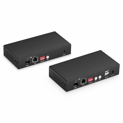 FyberOptix 4K HDMI USB2.0 KVM Extender Set with Audio and HDCP over Single Mode Fiber for 10km, Multimode Fiber for 300m, and Cat5e/6/6a/7 Cable for 150m, 3840x 2160@30Hz