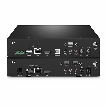 FyberOptix 4K HDMI USB HID IP KVM Matrix Transmitter Set with Audio and EDID over Fiber Optic Cable for 20km and Cat5e/6/6a/7 for 120m, 3840x2160@60Hz