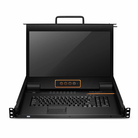 FyberOptix 16-Port Cat5 1U Rack-Mount KVM Over IP Switch with 17" Full HD LCD, 16 x RJ45 to VGA Interface Modules Included