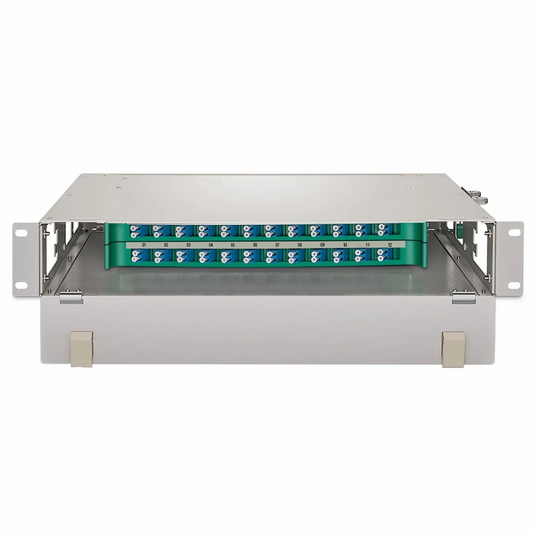 FyberOptix 2U Rack Mount Fiber Optic Distribution Panel, 48 Fibers OS2 Single Mode, 24 x LC UPC Duplex (Blue) Adapter