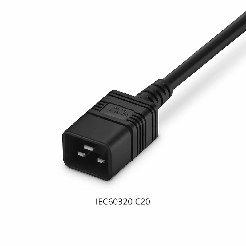 FyberOptix 2ft (0.6m) IEC60320 C20 to IEC60320 C19 14AWG 250V/16A Power Extension Cord, Black