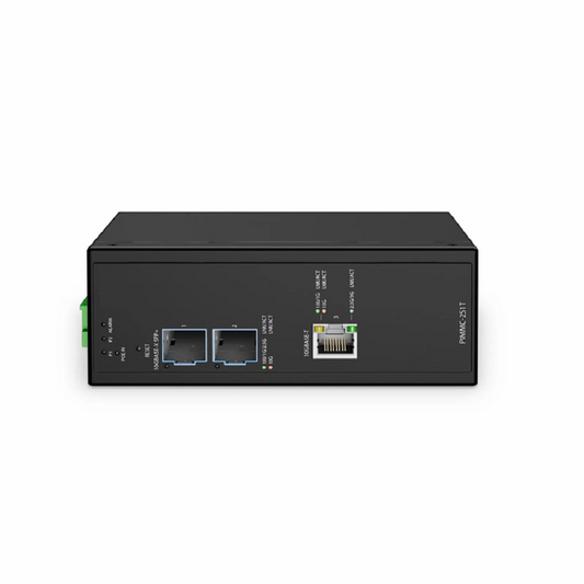 FyberOptix Industrial Managed 1x 100M/1G/2.5G/5G/10GBase-T RJ45 to 2x 100M/1G/2.5G/10GBase-X SFP+ Gigabit Ethernet PoE+ PD Media Converter