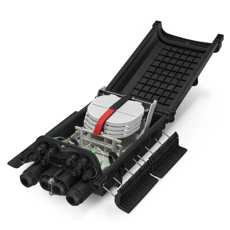 FyberOptix Fully Pre-Terminated Fiber Distribution Hub Box for Quick ODN, 1 Uncut Port, 2 Branch Ports and 8 SC/APC Hardened Adapters, Mechanical Seal, Supports 1:2/1:4/1:8 Mini Splitters, PP+GF, IP68, Wall/Pole/Aerial Mount, Indoor/Outdoor