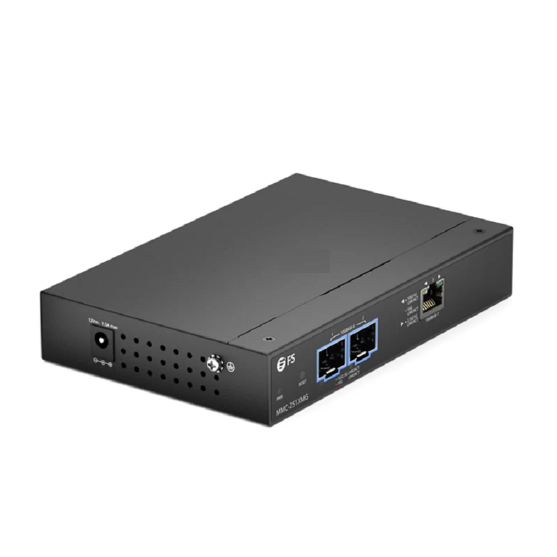 FyberOptix Managed 1x 100M/1G/2.5G/5G/10GBase-T RJ45 to 2x 10GBase-X SFP+ 10Gigabit Ethernet Media Converter, British Plug Standard