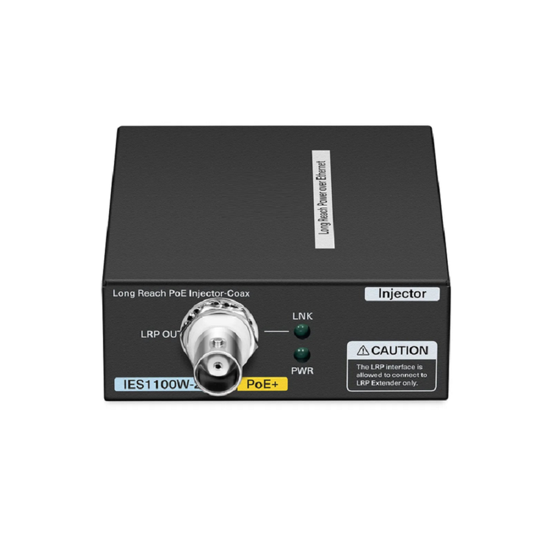 FyberOptix IES1100W-2PD, 1-Port 10/100M Fast Ethernet Long Reach PoE over Coaxial Injector, 1 x PoE+ Input to 1 x BNC Female Output, -20 to 70Â°C Operating Temperature
