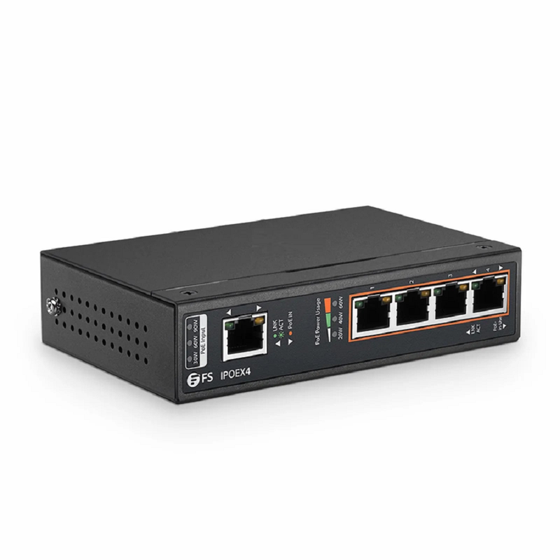 FyberOptix 5 Ports 10/100/1000M Gigabit PoE+ Extender, 1 in 4 out, Desktop/Wall mountable, IEEE 802.3at/802.3af, 0 to 50Â°C