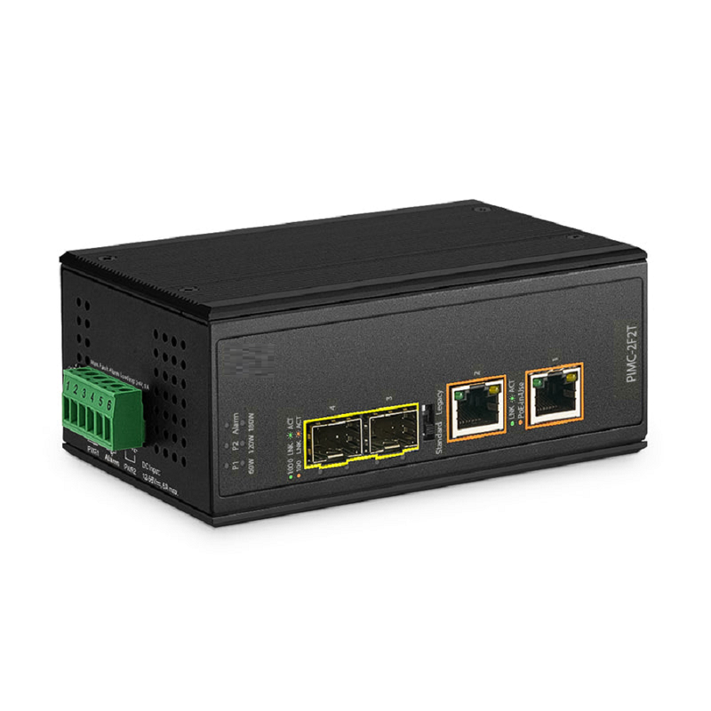 FyberOptix Industrial Unmanaged 2x 10/100/1000Base-T RJ45 to 2x 100/1000Base-X SFP Gigabit PoE++ Ethernet Media Converter