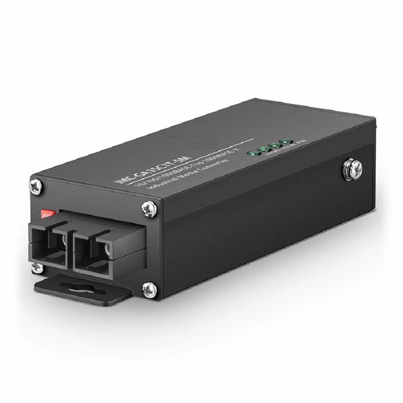 FyberOptix Mini Industrial 1x 10/100/1000Base-T RJ45 to 1x 1000Base-X Multimode SC 850nm 550m Gigabit Ethernet Media Converter, British Plug Standard