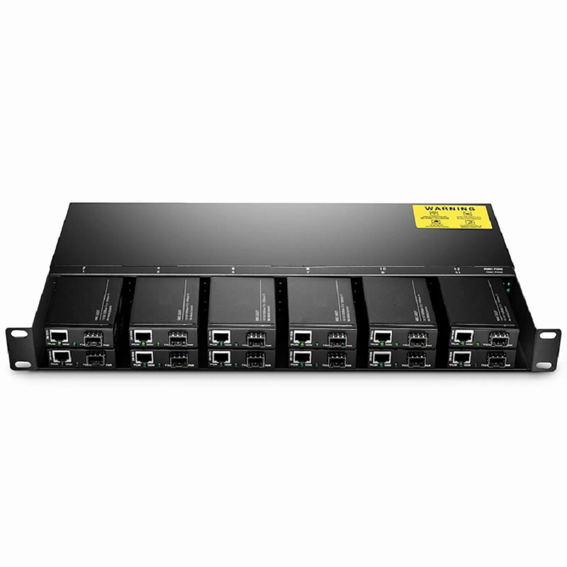 FyberOptix 12 10/100M and 10/100/1000M Mini Media Converter Chassis, 1U Rack Mount, Dual Power AC 220V