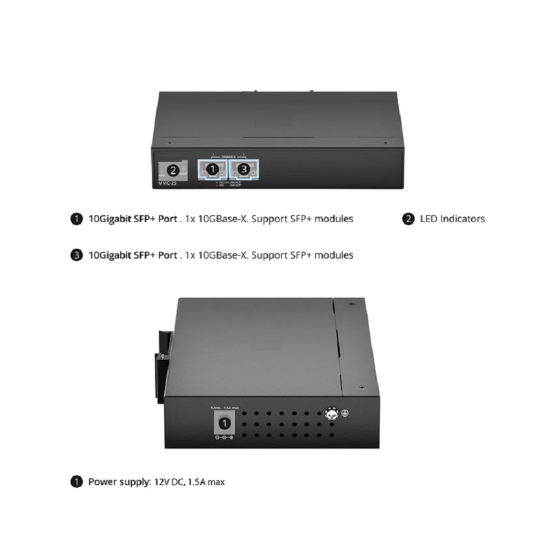 FyberOptix Managed 1x 10GBase-X to 1x 10GBase-X 2SFP+ 10Gigabit Ethernet Media Converter, British Plug Standard