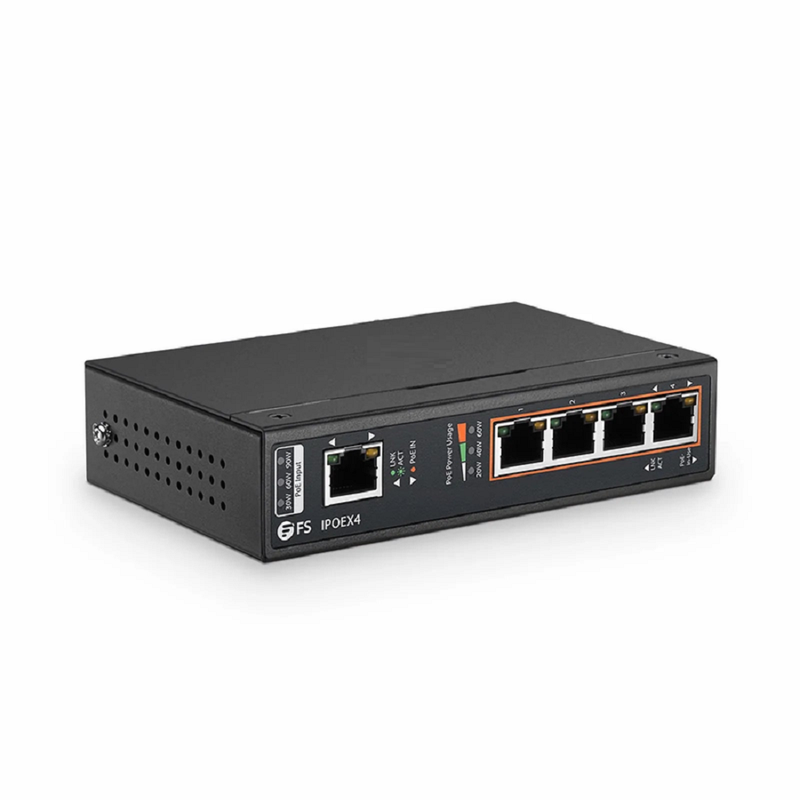 FyberOptix 5 Ports 10/100/1000M Gigabit PoE+ Extender, 1 in 4 out, Din-rail/Wall mountable, IEEE 802.3at/802.3af, -40 to 75Â°C