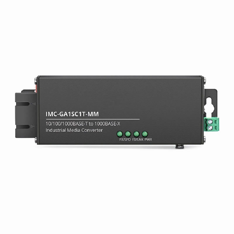 FyberOptix Mini Industrial 1x 10/100/1000Base-T RJ45 to 1x 1000Base-X Multimode SC 850nm 220/550m Gigabit Ethernet Media Converter, American Plug Standard