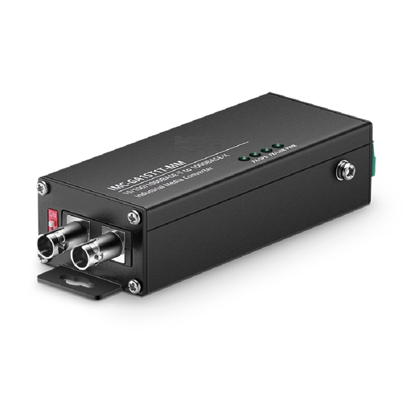 FyberOptix Mini Industrial 1x 10/100/1000Base-T RJ45 to 1x 1000Base-X Multimode ST 850nm 550m Gigabit Ethernet Media Converter, American Plug Standard