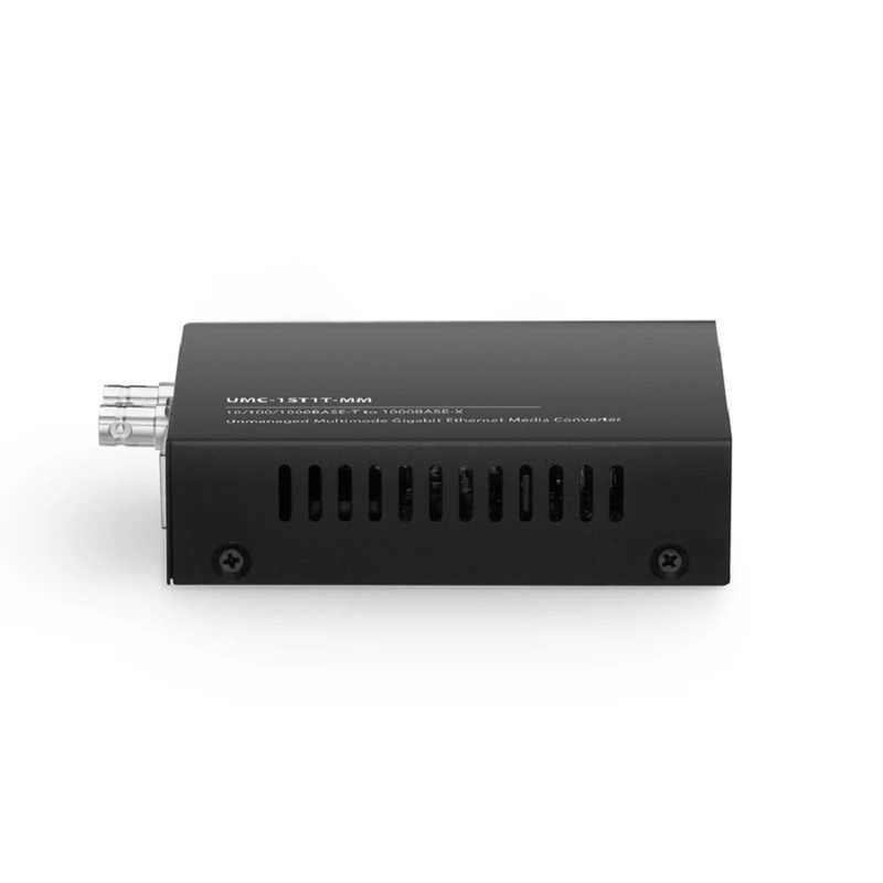 FyberOptix Unmanaged 1x 10/100/1000Base-T RJ45 to 1x 1000Base-X Multimode ST 850nm 220/550m Gigabit Ethernet Media Converter, American Plug Standard
