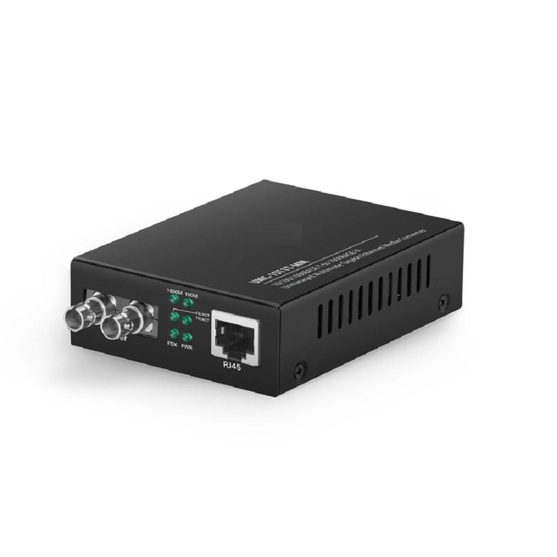FyberOptix Unmanaged 1x 10/100/1000Base-T RJ45 to 1x 1000Base-X Multimode ST 850nm 220/550m Gigabit Ethernet Media Converter, American Plug Standard