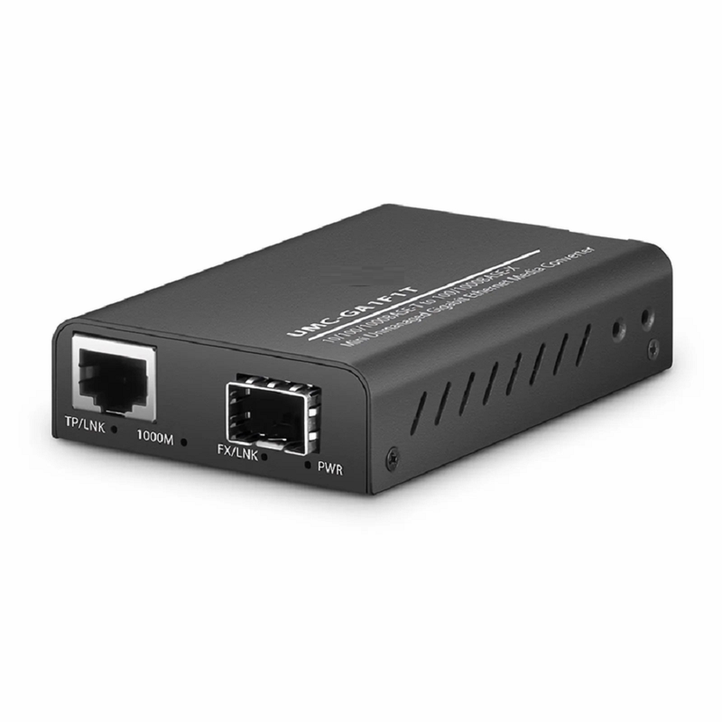 FyberOptix Mini Unmanaged 1x 10/100/1000Base-T RJ45 to 1x 1000Base-X SFP Gigabit Ethernet Media Converter, American Plug Standard
