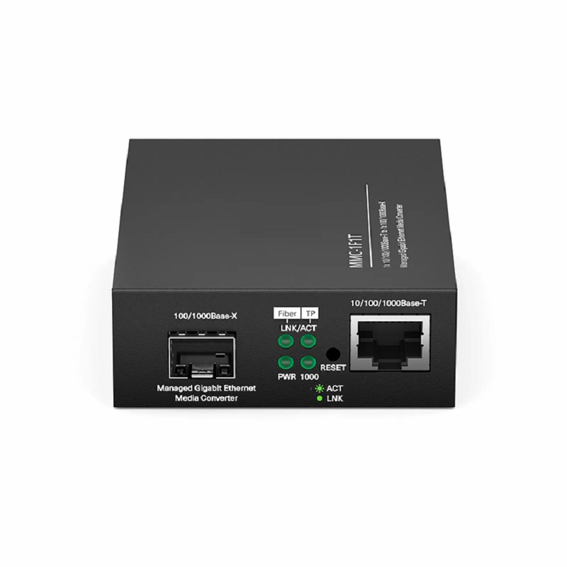 FyberOptix Managed 1x 10/100/1000Base-T RJ45 to 1x 100/1000Base-X SFP Gigabit Ethernet Media Converter, American Plug Standard