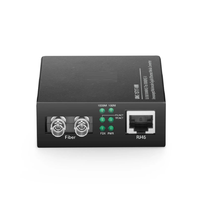 FyberOptix Unmanaged 1x 10/100/1000Base-T RJ45 to 1x 1000Base-X Single Mode ST 1310nm 20km Gigabit Ethernet Media Converter, American Plug Standard