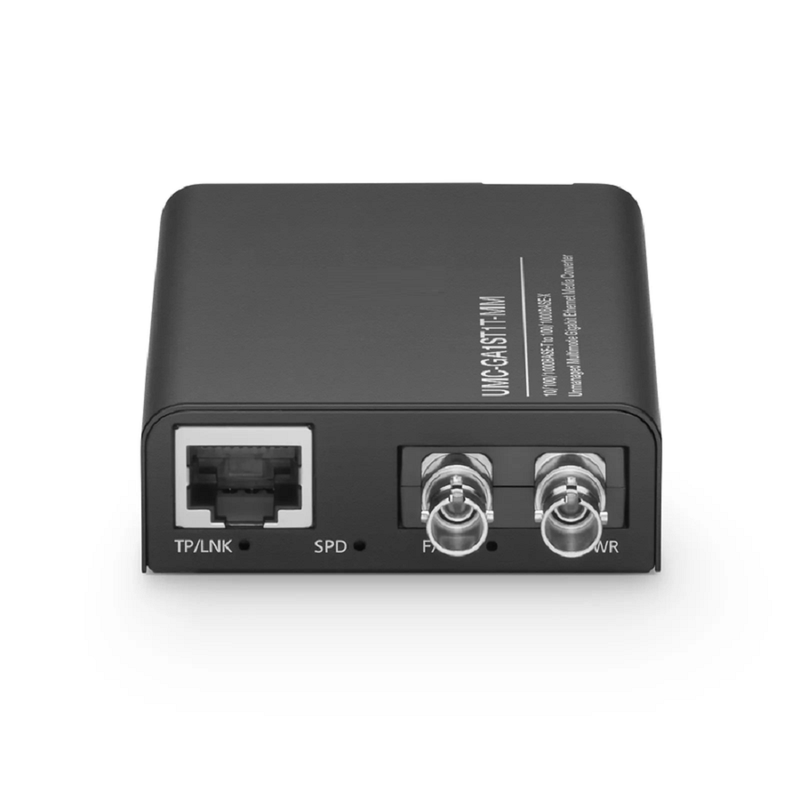 FyberOptix Mini Unmanaged 1x 10/100/1000Base-T RJ45 to 1x 100/1000Base-X Multimode ST 850nm 220/550m Gigabit Ethernet Media Converter, European Plug Standard