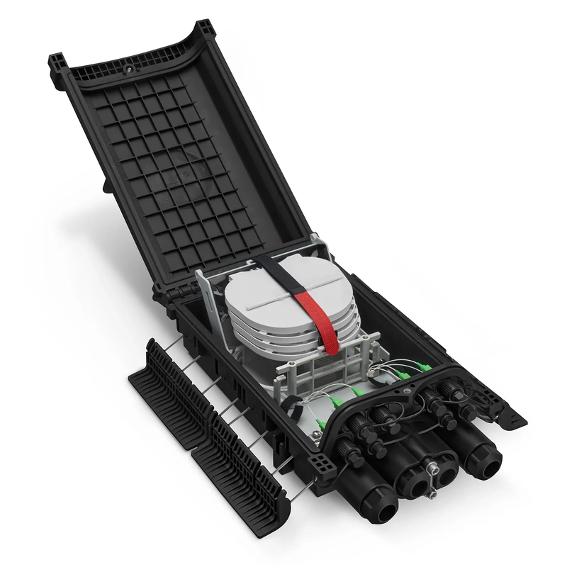 FyberOptix Fully Pre-Terminated Fiber Distribution Hub Box for Quick ODN, 1 Uncut Port, 2 Branch Ports and 8 SC/APC Hardened Adapters, Mechanical Seal, Supports 1:2/1:4/1:8 Mini Splitters, PP+GF, IP68, Wall/Pole/Aerial Mount, Indoor/Outdoor