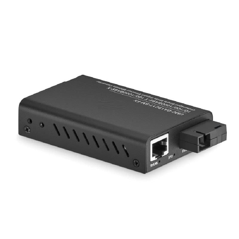 FyberOptix Mini Unmanaged 1x 10/100/1000Base-T RJ45 to 1x 100/1000Base-X Single Mode SC 1550/1310nm 20km Gigabit Ethernet Media Converter, European Plug Standard