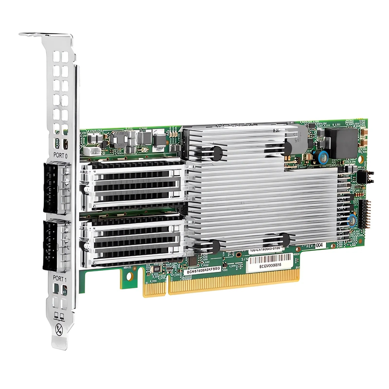FyberOptix BroadcomÂ® BCM957508-P2100G Ethernet Network Interface Card, P2100G 100GbE Dual-port QSFP56, PCIe 4.0 x 16, Standard & Low Profile