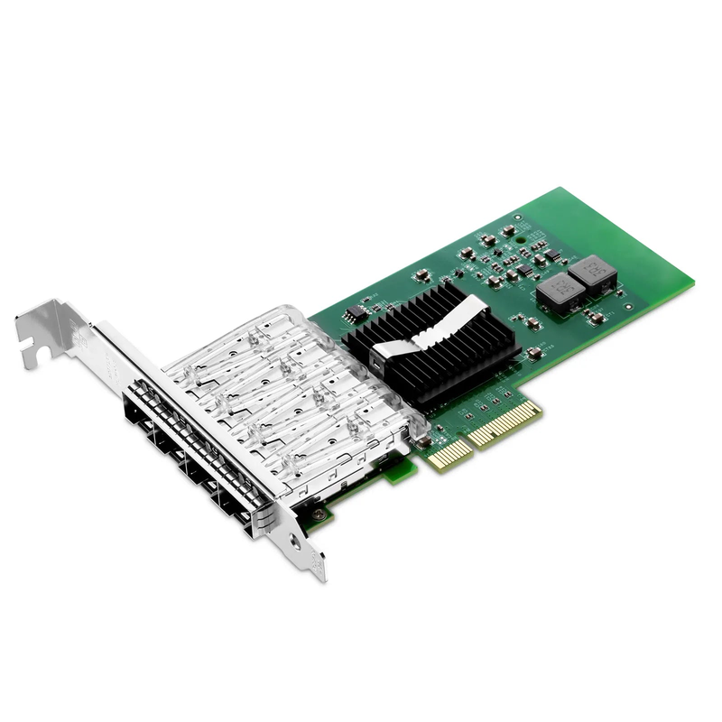 FyberOptix Intel I350-AM4 Based Ethernet Network Interface Card, 1G Quad-Port SFP, PCIe 2.0 x4, Comparable to Intel I350-F4, Tall&Short Bracket
