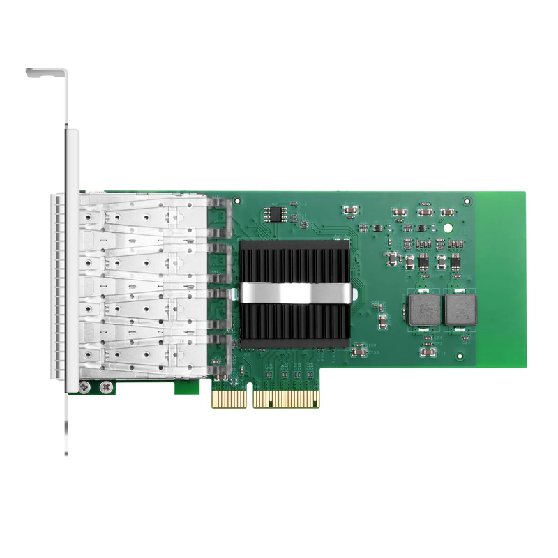 FyberOptix Intel I350-AM4 Based Ethernet Network Interface Card, 1G Quad-Port SFP, PCIe 2.0 x4, Comparable to Intel I350-F4, Tall&Short Bracket