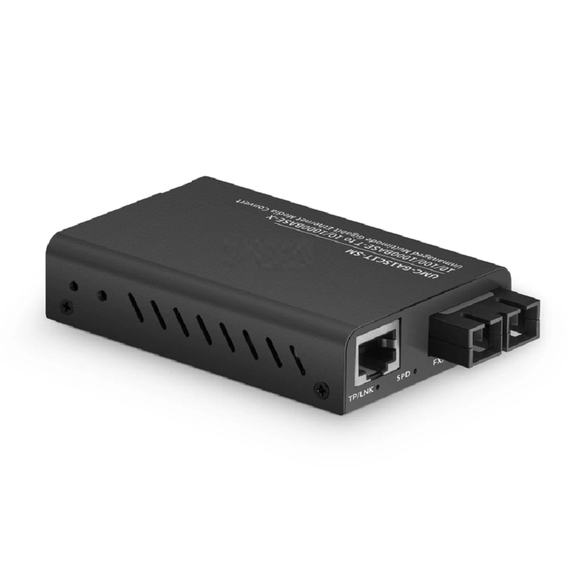 FyberOptix Mini Unmanaged 1x 10/100/1000Base-T RJ45 to 1x 100/1000Base-X Multimode SC 850nm 220/550m Gigabit Ethernet Media Converter, British Plug Standard