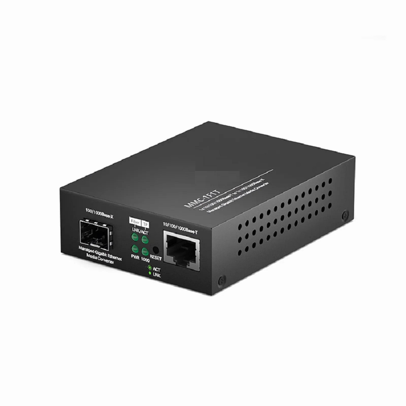 FyberOptix Managed 1x 10/100/1000Base-T RJ45 to 1x 100/1000Base-X SFP Gigabit Ethernet Media Converter, American Plug Standard