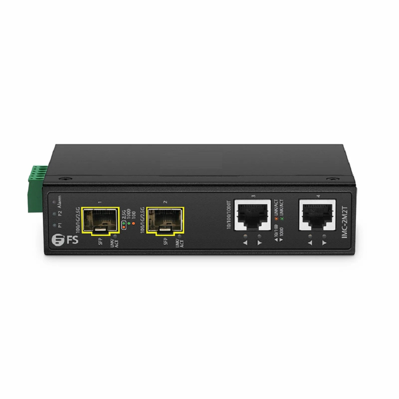 FyberOptix Industrial Unmanaged 2 x 10/100/1000Base-T RJ45 to 2 x 100/1000/2500Base-X SFP Gigabit Ethernet Media Converter