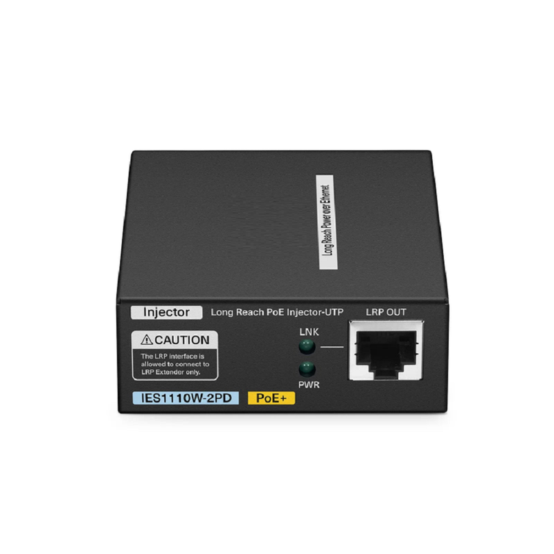 FyberOptix IES1110W-2PD, 1-Port 10/100M Fast Ethernet Long Reach PoE over UTP Injector, 1 x PoE+ Input to 1 x 10/100BASE-T RJ45 Output, -20 to 70Â°C Operating Temperature