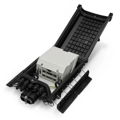 FyberOptix Fully Pre-Terminated Fiber Distribution Hub Box for Quick ODN, 1 Uncut Port, 13 SC/APC Hardened Adapters, Mechanical Seal, Supports 1:2/1:4/1:8 Mini Splitters, PP+GF, IP68, Wall/Pole/Aerial Mount, Indoor/Outdoor