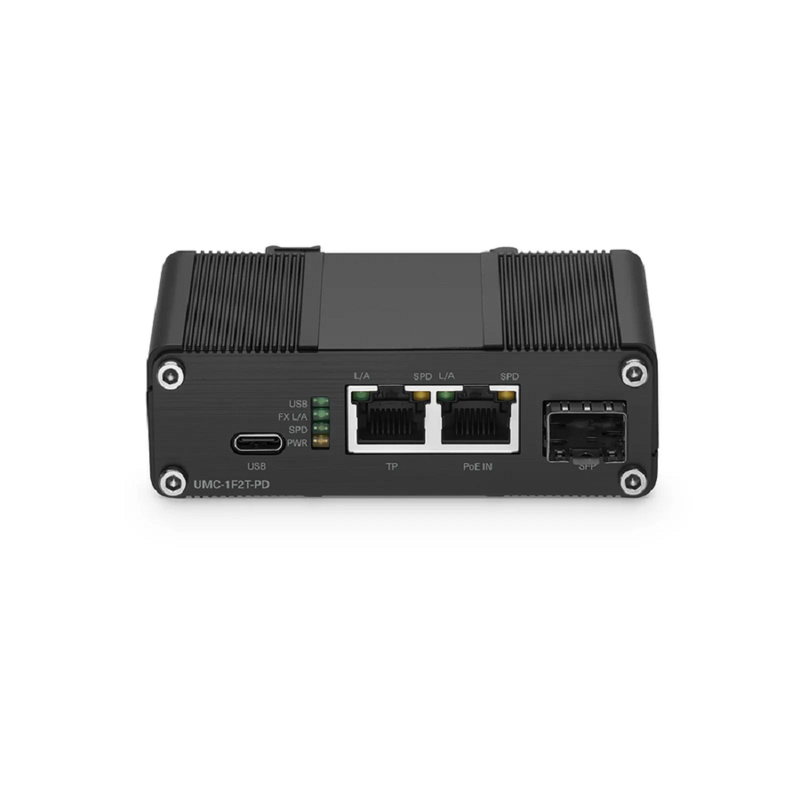 FyberOptix Unmanaged 4 x 10/100/1000Base-T RJ45 to 1 x 100/1000Base-X SFP Gigabit Ethernet PoE++ with PSE and PD Media Converter