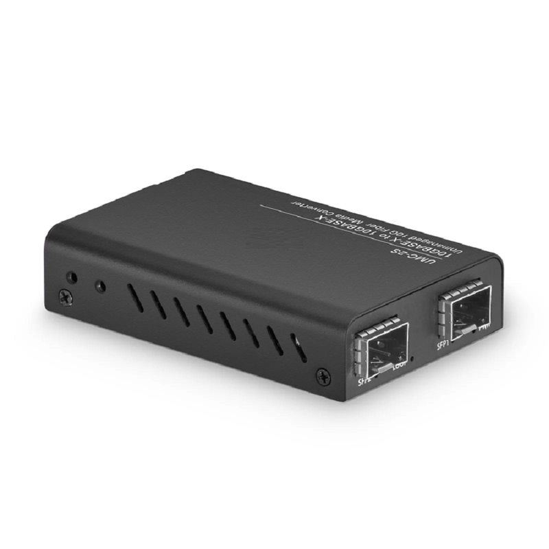 FyberOptix Mini Unmanaged 1x 10GBase-X to 1x 10GBase-X 2SFP+ 10Gigabit Fiber Media Converter, European Plug Standard