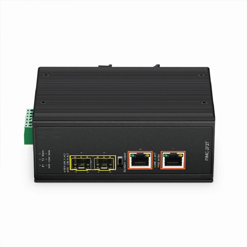 FyberOptix Industrial Unmanaged 2x 10/100/1000Base-T RJ45 to 2x 100/1000Base-X SFP Gigabit PoE++ Ethernet Media Converter