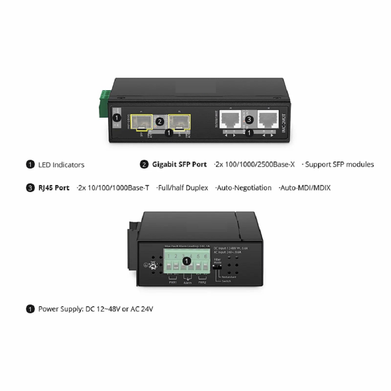 FyberOptix Industrial 1x 100M/1G/2.5G/5G/10GBase-T RJ45 to 1x 10GBase-X SFP+ 10Gigabit Ethernet Media Converter