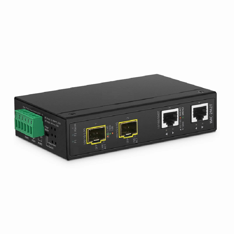 FyberOptix Industrial 1x 100M/1G/2.5G/5G/10GBase-T RJ45 to 1x 10GBase-X SFP+ 10Gigabit Ethernet Media Converter