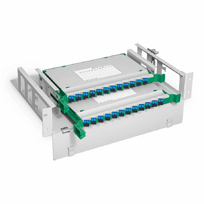 FyberOptix 2U Rack Mount Fiber Optic Distribution Panel, 24 Fibers OS2 Single Mode, 24 x SC UPC Simplex (Blue) Adapter