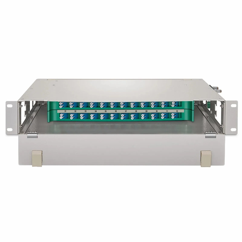 FyberOptix 2U Rack Mount Fiber Optic Distribution Panel, 48 Fibers OS2 Single Mode, 24 x LC UPC Duplex (Blue) Adapter