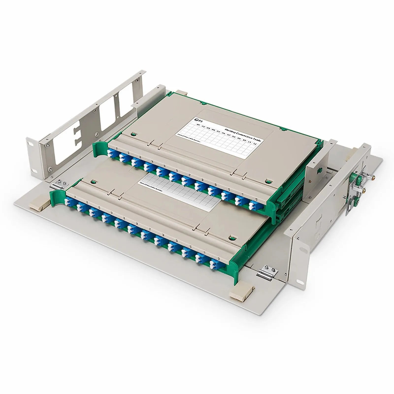 FyberOptix 2U Rack Mount Fiber Optic Distribution Panel, 48 Fibers OS2 Single Mode, 24 x LC UPC Duplex (Blue) Adapter